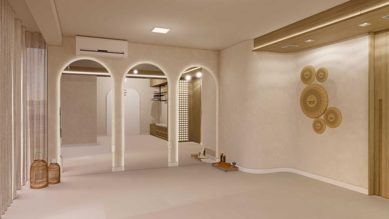Sala preparada para Hot Yoga na Pratique em Gramado